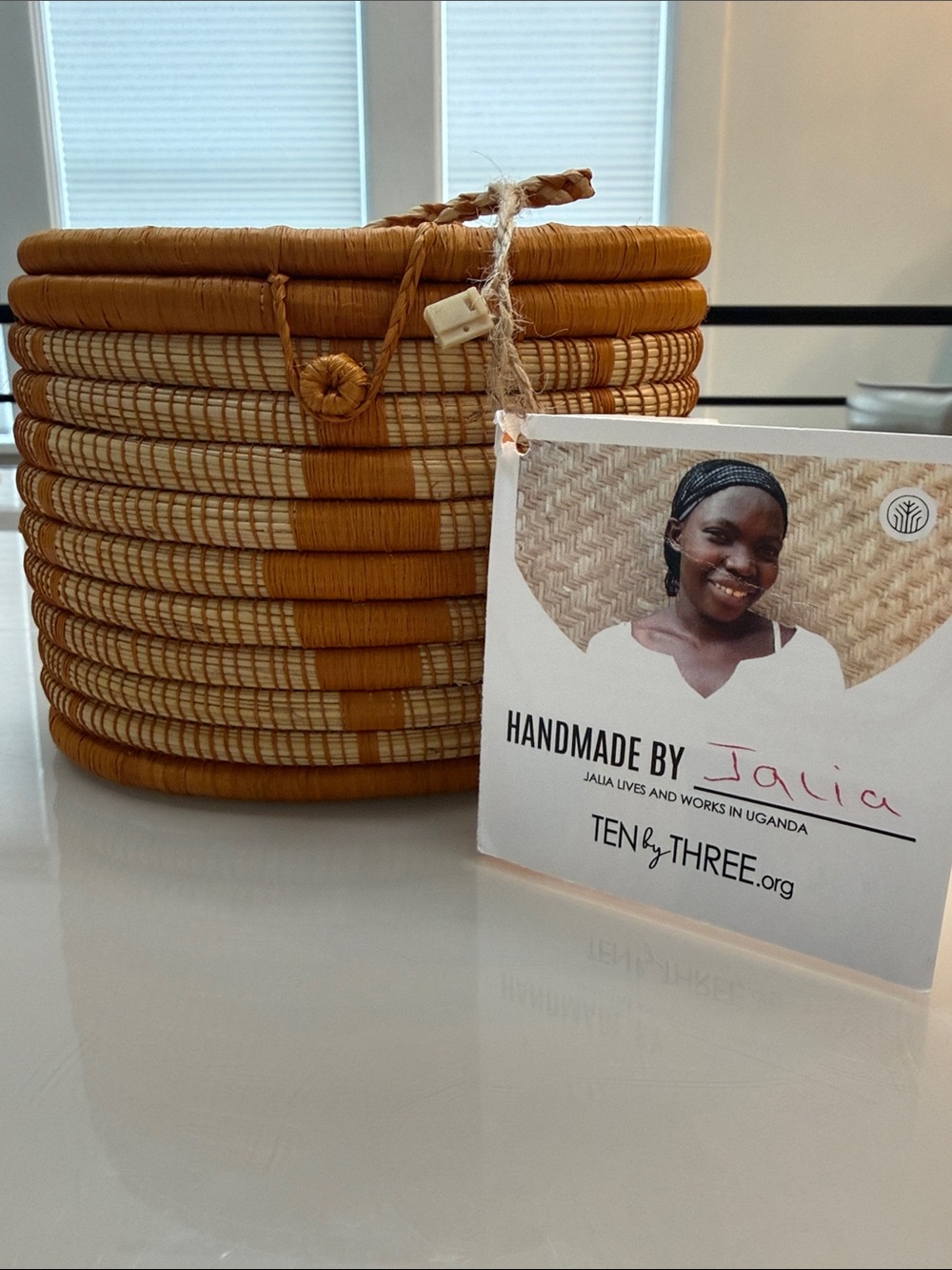 Handmade Woven Basket - Yellow & Natural Stripes